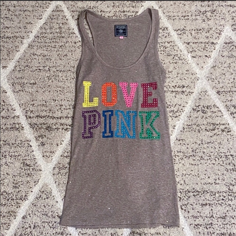 LOVE PINK Rainbow Logo Studded Tank Top Large